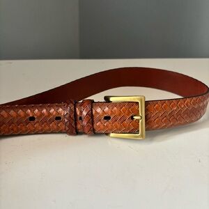 Vintage Tan Italian Calfskin 100% Leather Woven Belt with Gold Buckle size 32